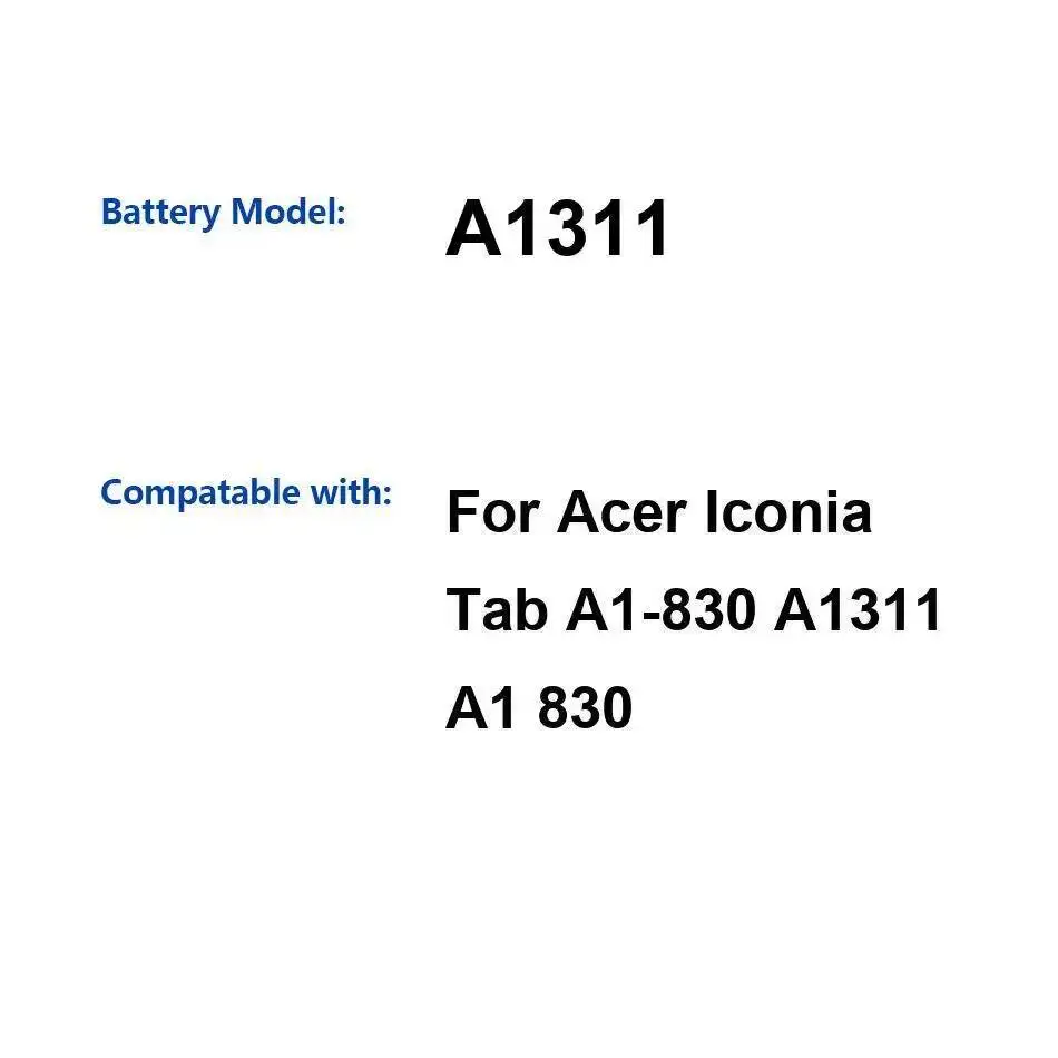 

Premium Replacement 4300Mah For Acer Iconia Tab A1-830 A1311 A1 830 Tablet Battery Long Lasting