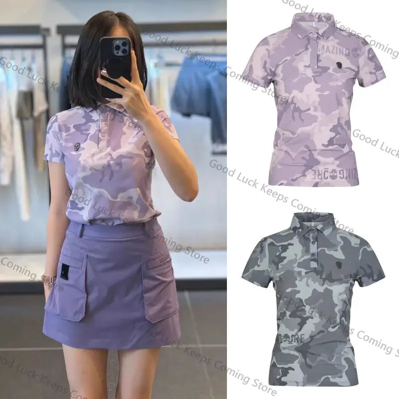 

Golf Ladies Summer 25 Ice Silk Cool Sensation ort Sve T-irt Sport Casual Camouflage Logo Versatile Top Women's Faion