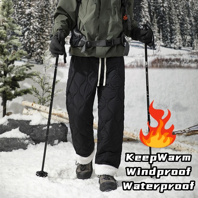 

Winter Warm Cotton Pants Windproof Straight Casual Velvet Thickened Pants Mountaineering Skiing Thickened Waterproof Pocket