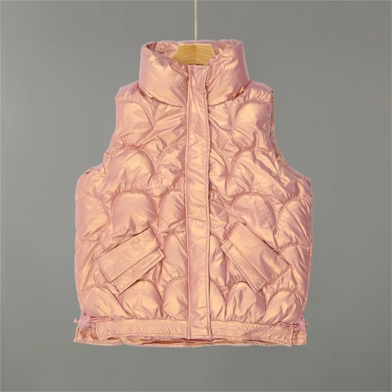 Gilet chaud sans manches pour femmes, vêtements d'extérieur, col montant, fermeture éclair, brillant, solide, rembourré, avec poches, D10, 22 gouttes