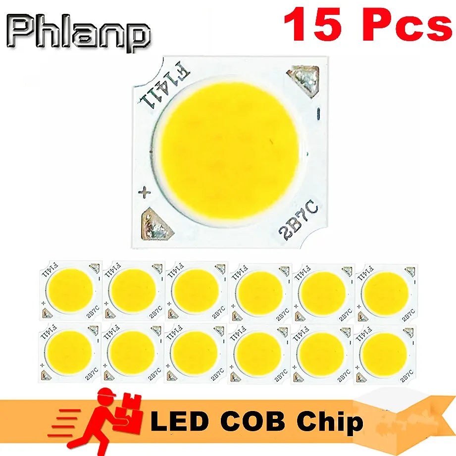 15pcs 7W 10W 12W COB LED Chip 11mm light emitting surface 3000K 4000K 6000K LED lamp Beads Spotlight Downlight Lamp light source