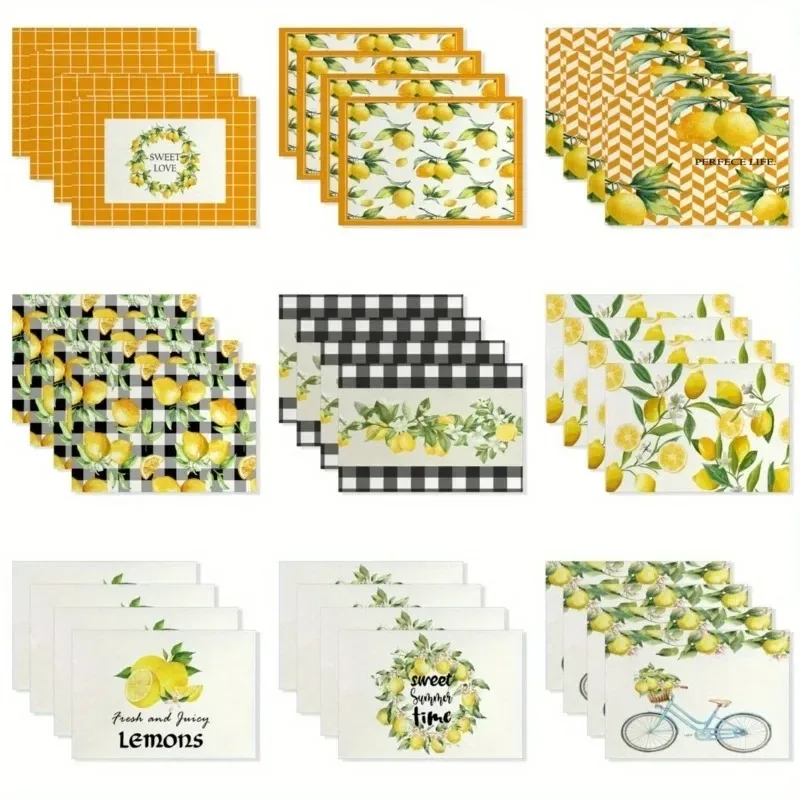 

Place Mats Linen Blend Summer Lemon Series Table Home Insulation Placemats Birthday Wedding Mother's Day Home Supplies Decor