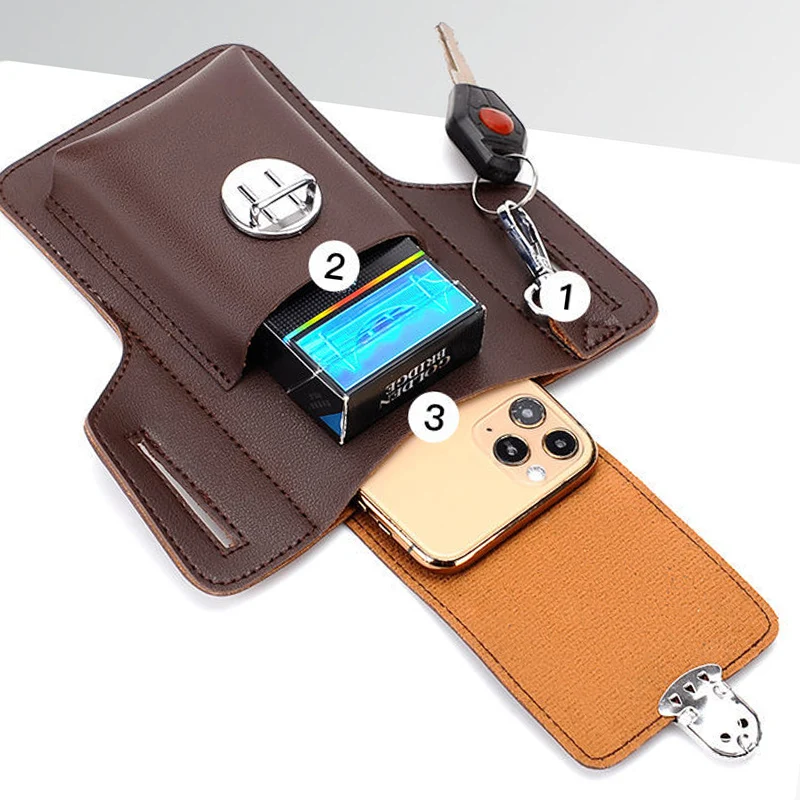 Fashion Leather Male Waist Pack Phone Pouch Bags Waist Bag Men\'s Belt Bag Multifunctional Water Proof Waist Bag Crossbody Bags