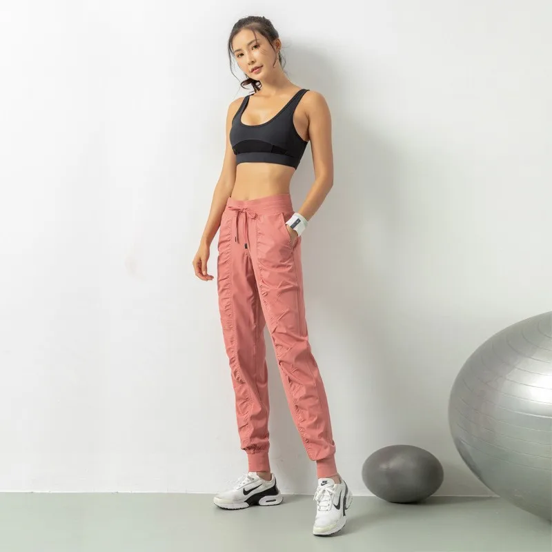 Women Drawstring Running Sport Joggers Sweatpants Women Solid Quick Dry Athletic Gym Fitness Two Side Pockets Exercise Pants