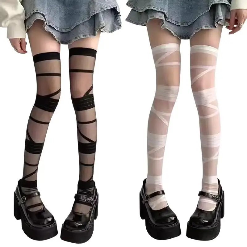 Lolita Damenstrümpfe, ultradünne, transparente Kristallseidensocken, oberschenkelhohe Strümpfe, Mädchen-Strümpfe, oberschenkelhohe Socken – Detail 7