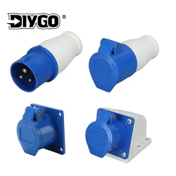 Plugue impermeável & soquetes, conector do cabo elétrico, poder industrial, homem e fêmea, 16A, 3Pin, IP44, 220-240V