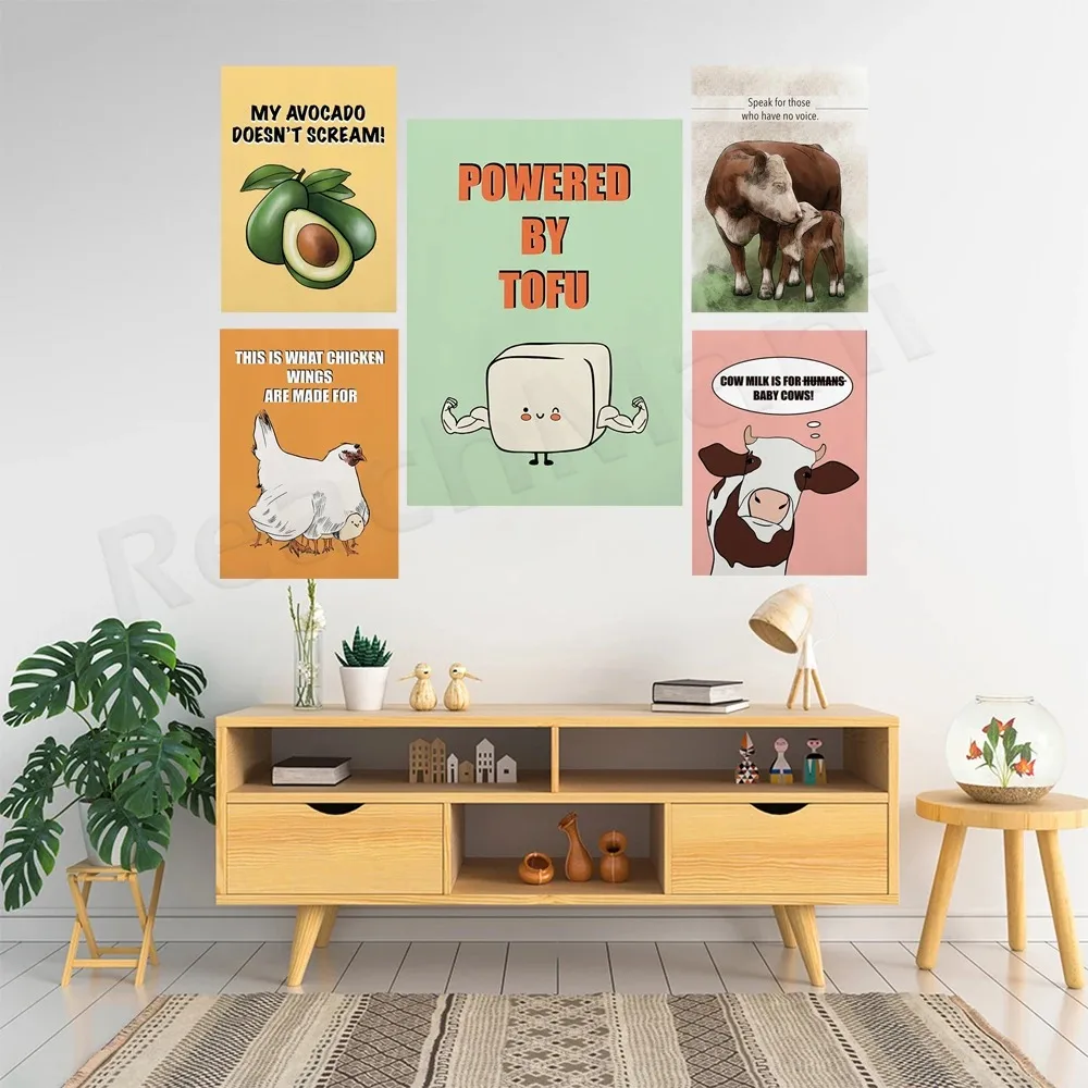 Vegan Art Avocado Drawing Tofu Art Calf Vegan Farm Animals Friends Are Not Food Be Kind To All Vegan Vegetarian Poster