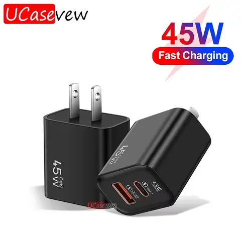 45W GaN Quick Charger 3.0 PD USB Fast Charging Mobile Phone Adapter For iPhone 15 Xiaomi Samsung S23 Huawei Wall Charger Adapter