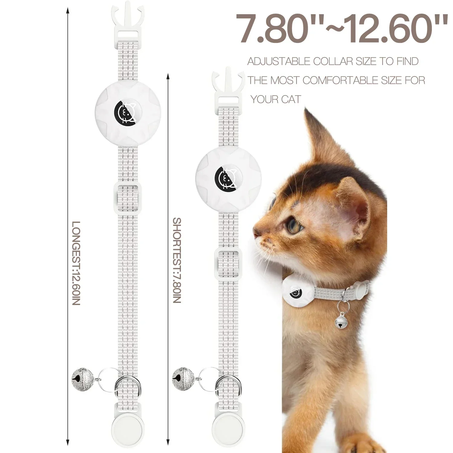 for Apple AirTag Cat Collar, Breakaway Cat Collar, Reflective Kitten Collar with Apple Air Tag Holder and Bell for Girl Boy Cats