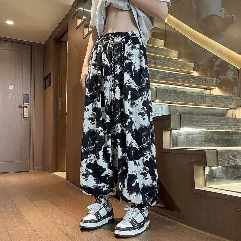 Loose Men's Casual Pants Ice Silk Dyed Lantern Style Loose Fit Comfortable Dyeing Technique Traditional Chinese Style Pants