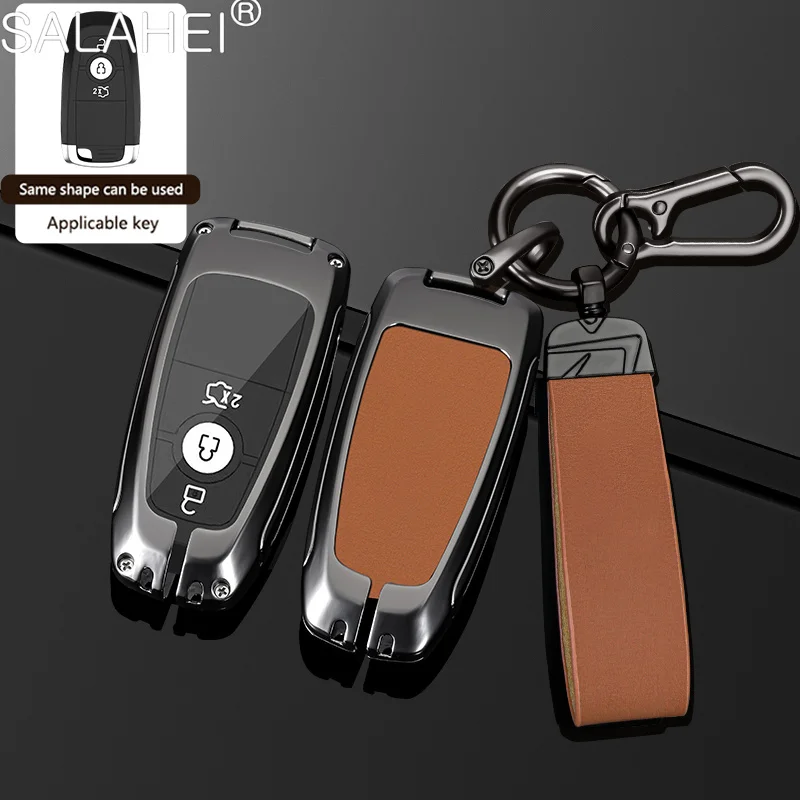 

Zinc Alloy Leather Car Key Cover Case For Ford 2017 Mondeo Mustang Raptor F150 Fusion Edge Expedition L69 Keychain Accessories