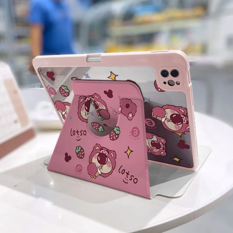 Cartoon Cute Lotso Protective Case For iPad 10th 10.9 7/8/9th Generation 10.2 Mini 6 Air 3 4 5 Rotation Acrylic Tablet Cover