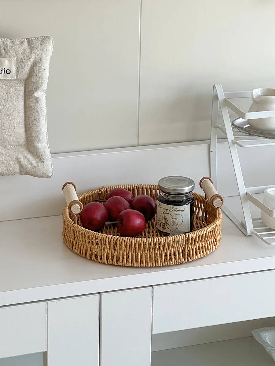 Wooden Basket Storage Tray Korean Sle Wier Weaving Aromatherapy Decoration High End Home Decorative Accories Display