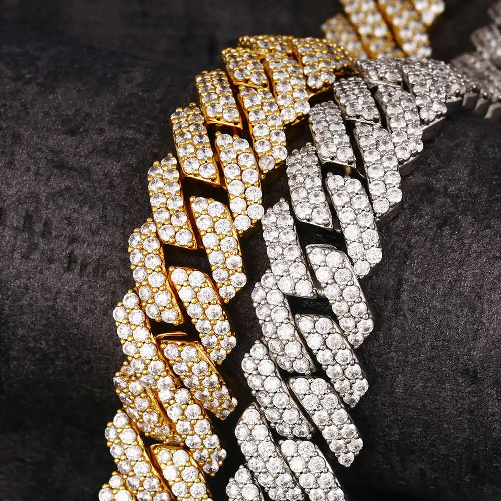 Luxury Luster Men Gold Plated 18/20/22/24 Inches Vvs Moissanite Diamond Custom Name Necklace Cuban Link Chain 925 Sterling Silve