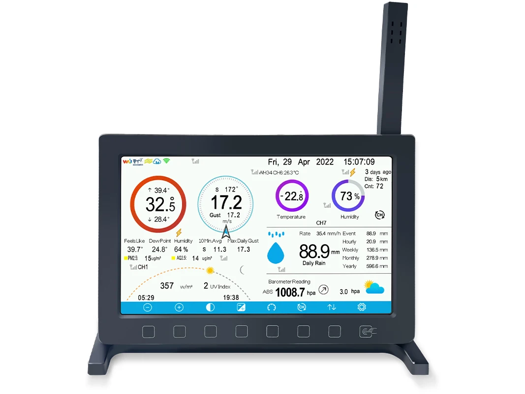 Bezprzewodowa stacja pogodowa Misol HP2561, z częstotliwością 433 MHz, kolorowym ekranem TFT i czujnikiem 7 w 1 oraz połączeniem Wi-Fi