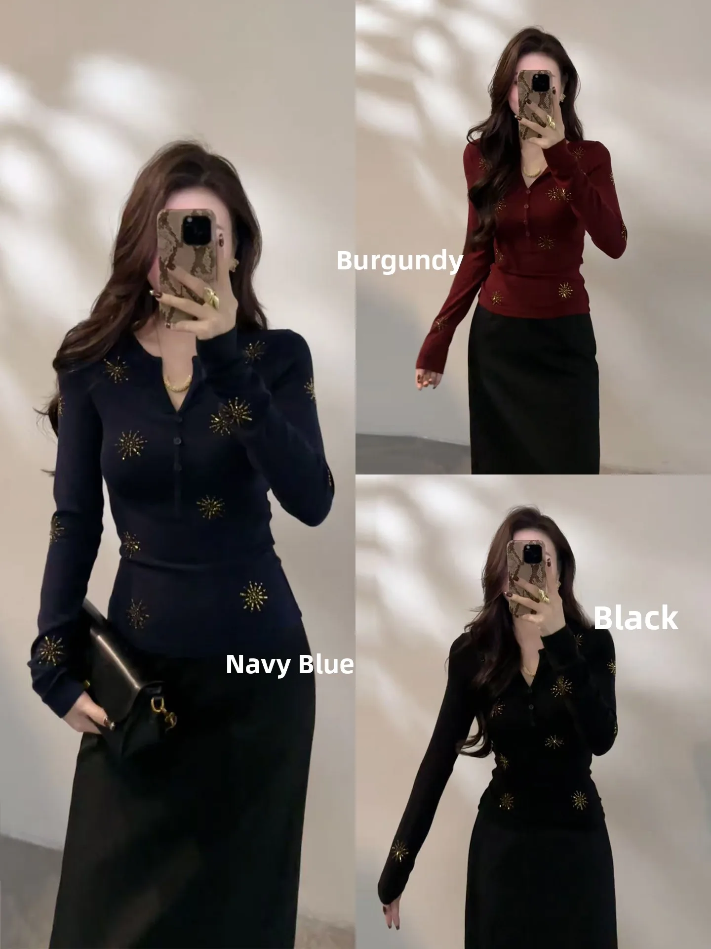 

Ele Long Sve Women's Top with Faionable Buttons Lightweight Luxury Design Autumn New Arrival DT593