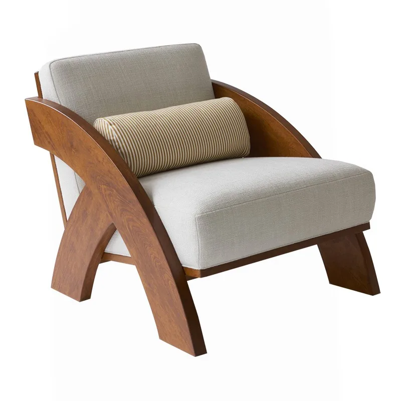 Sofa chair designer single sofa medieval solid wood chair soft bag simple