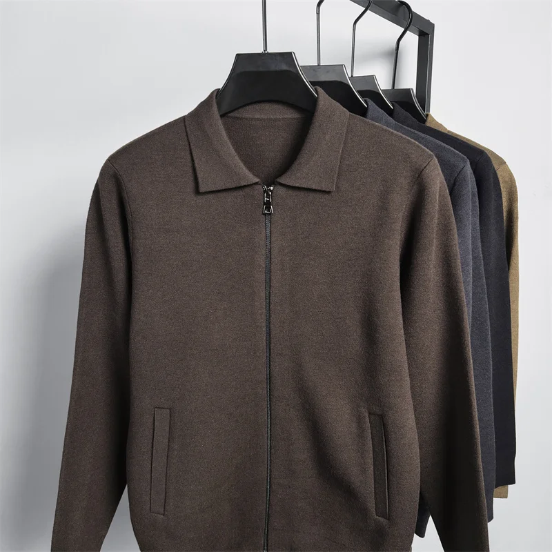 Light Luxury Autumn and Winter Brand Season Men\'s Pocket Korean Knitted Trendy Solid Color Sweater Casual Zipper Cardigan Jacket