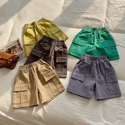 Baby Boys Cargo Shorts Toddler Kids Loose Short Pant Solid Trousers with Pocket 2024 Summer Children's Clothes Korean Style