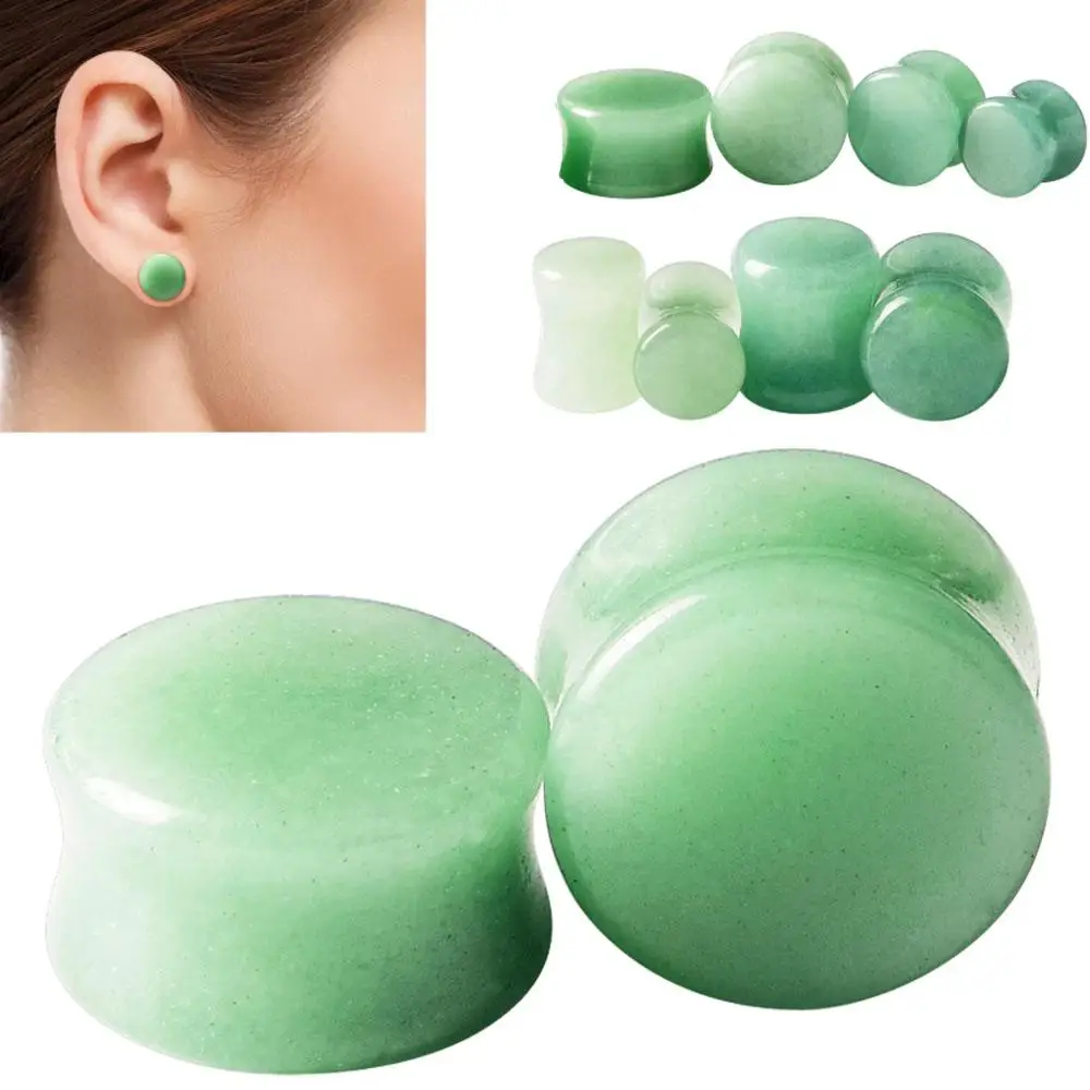 1Pair Natural Green Dongling Stone Ear Stretching 6-16mm Ear Expander Human Piercing Body Piercing Jewelry Unisex Women Men