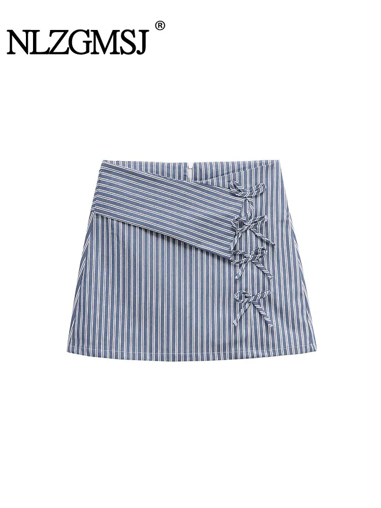 

2025 Summer Casual Chic Women's Stripe Skirt Bow Short Slim Straight Skirt Fashion Streetwear Mini Skirt
