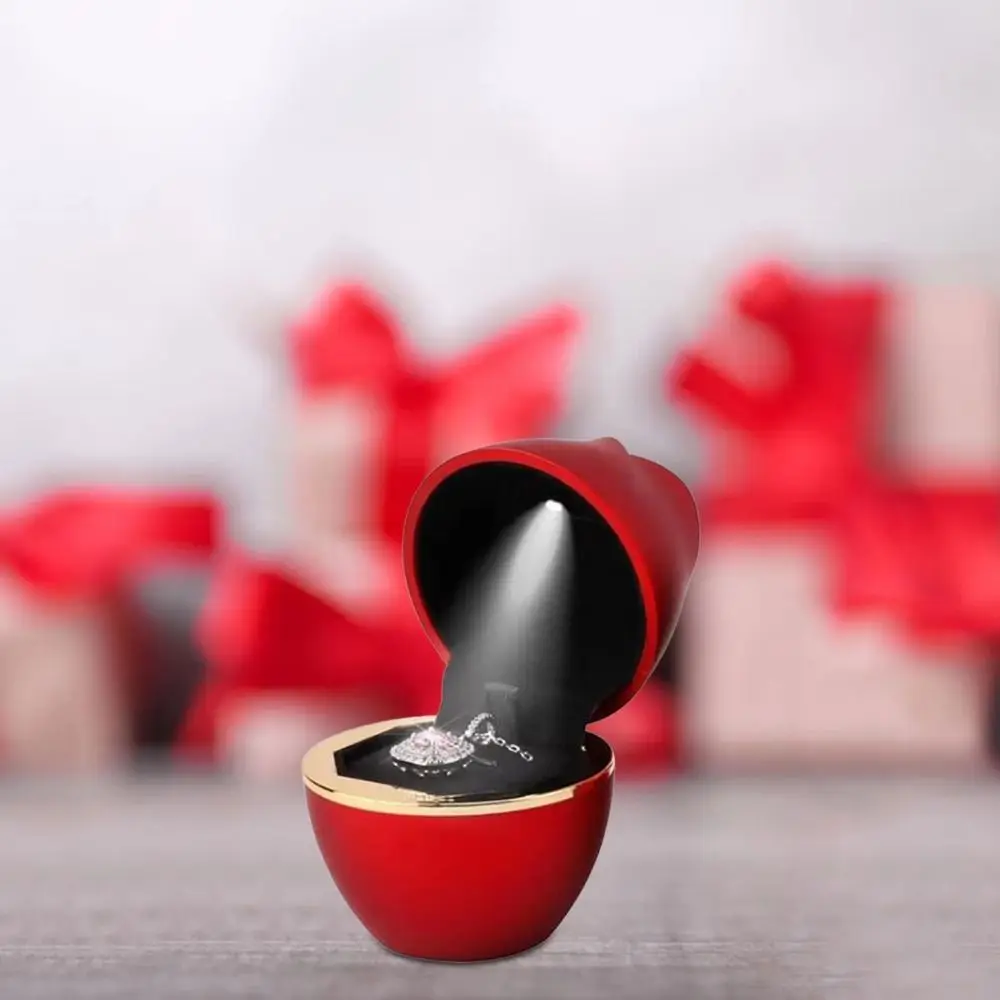Rose Shape LED Rings Box Plastic Exquisite Jewelry Box Multifunctional with LED Lights Jewelry Ring Case for Ceremony Proposal