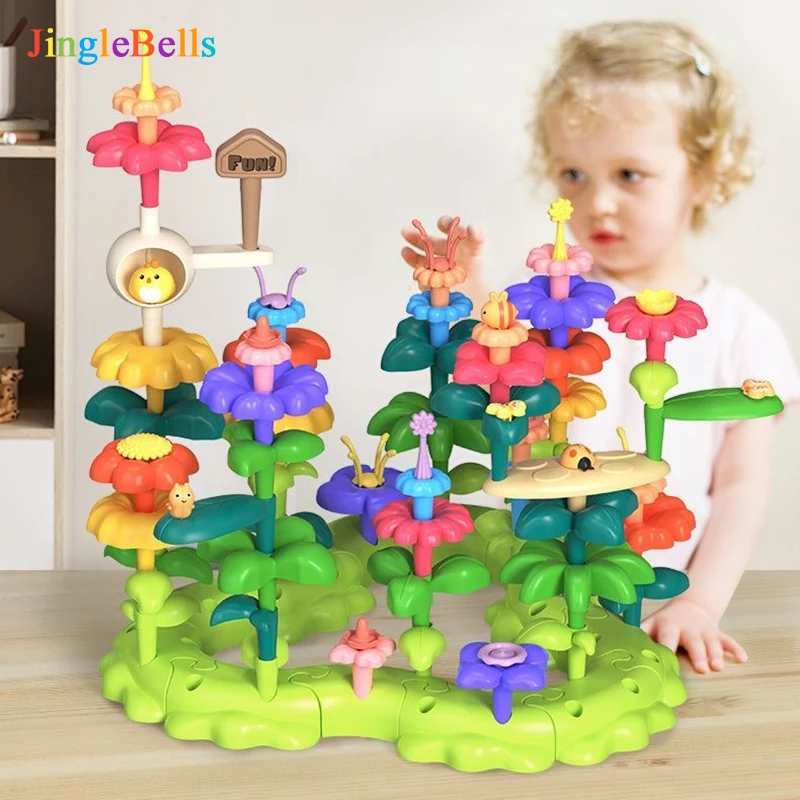 Girl Flower Garden Building Block Set Big Size Stacking Bricks DIY Assembly Floral Decoration Educational Toys for Children