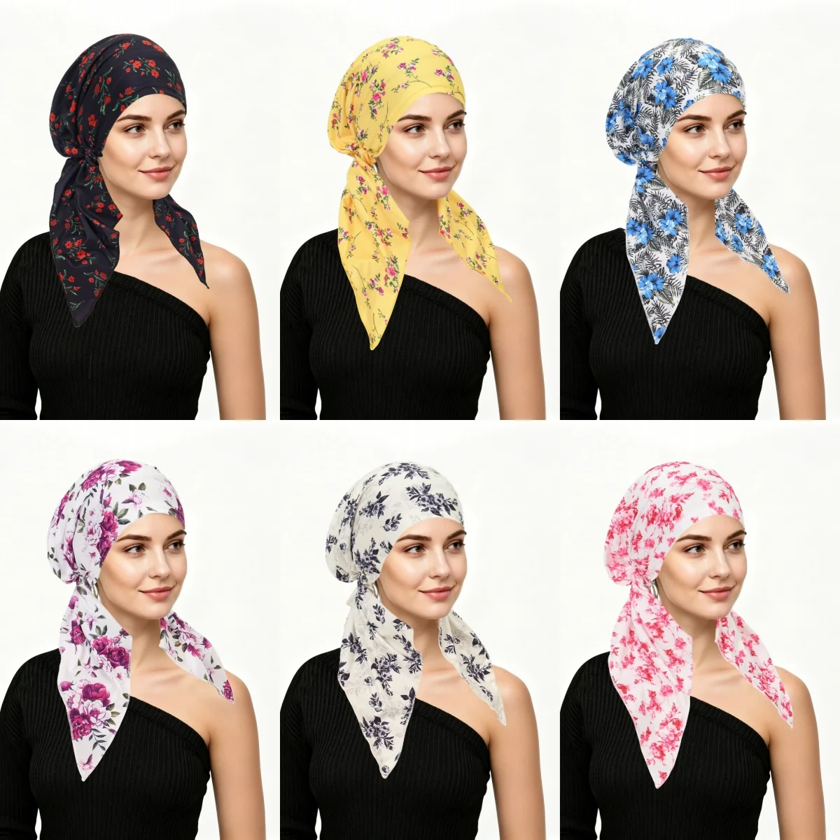Trendy Women Floral Printed Turban Cap Muslim Hijab Inner Caps Hair Loss Cover Beanies Bonnet Long Tail Headscarf Bandana