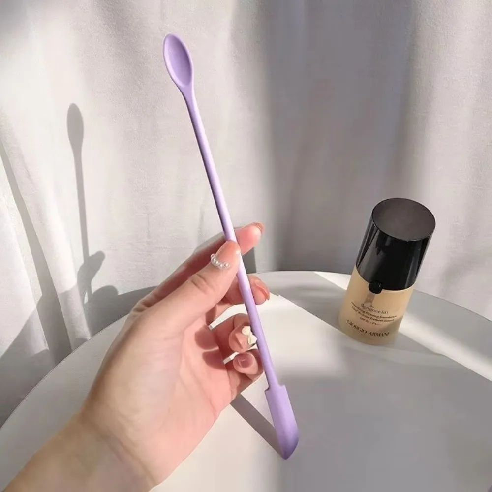 ชุดแปรงแต่งหน้า 3 ชิ้น แบบพกพา ทำจากซิลิโคน ขนาดเล็ก หัวคู่ ด้ามยาว สำหรับขูดมาส์กหน้า แปรงนุ่มสำหรับขูดแยม ชุดแปรงแต่งหน้า