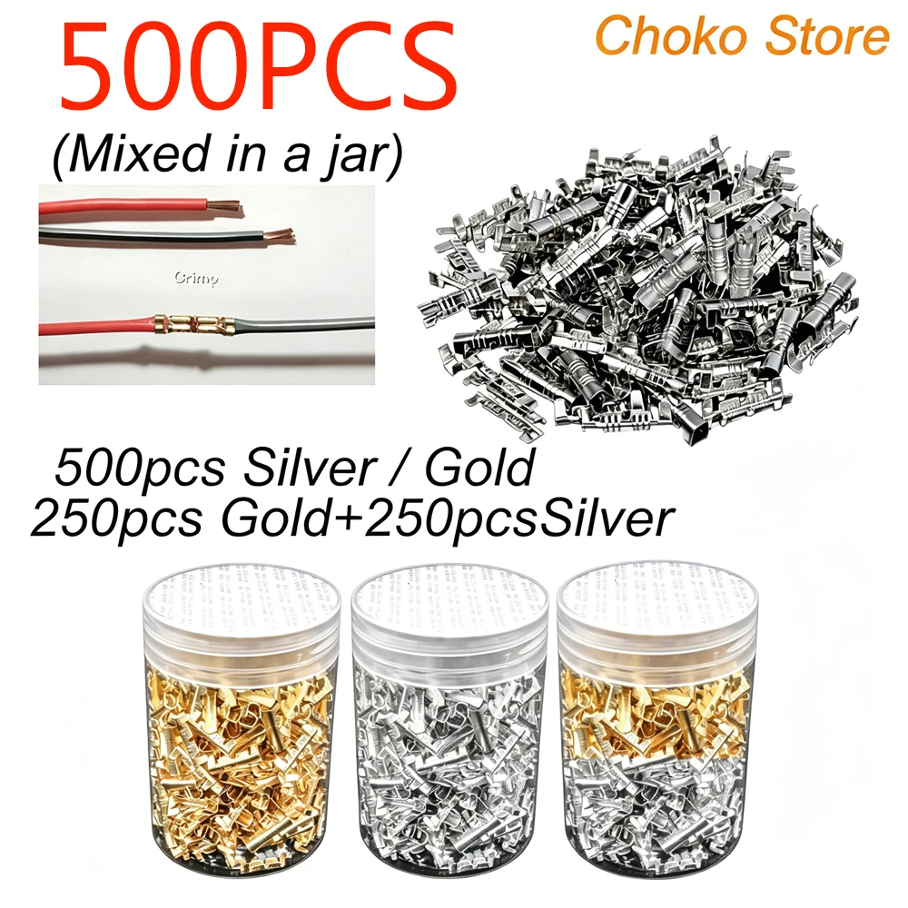 500 PCS U-shaped Terminal Brass Copper 0.5-1.5mm² Crimp Electrical Connector Wire Terminal Kit with Jar Quick Cold Crimp Termina
