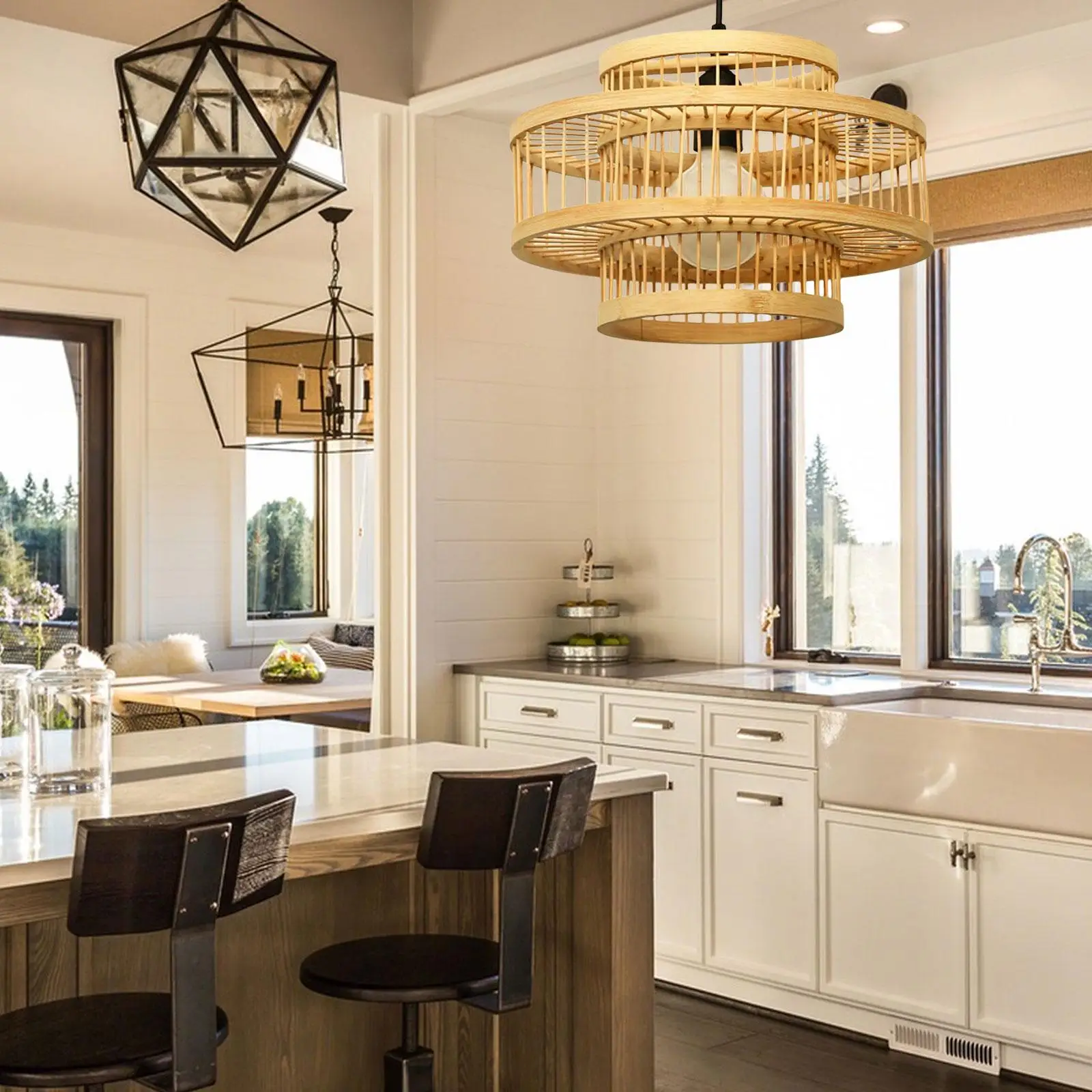 

Бамбуковый абажур ручной работы, подвесной светильник для спальни, чайного домика, отеля