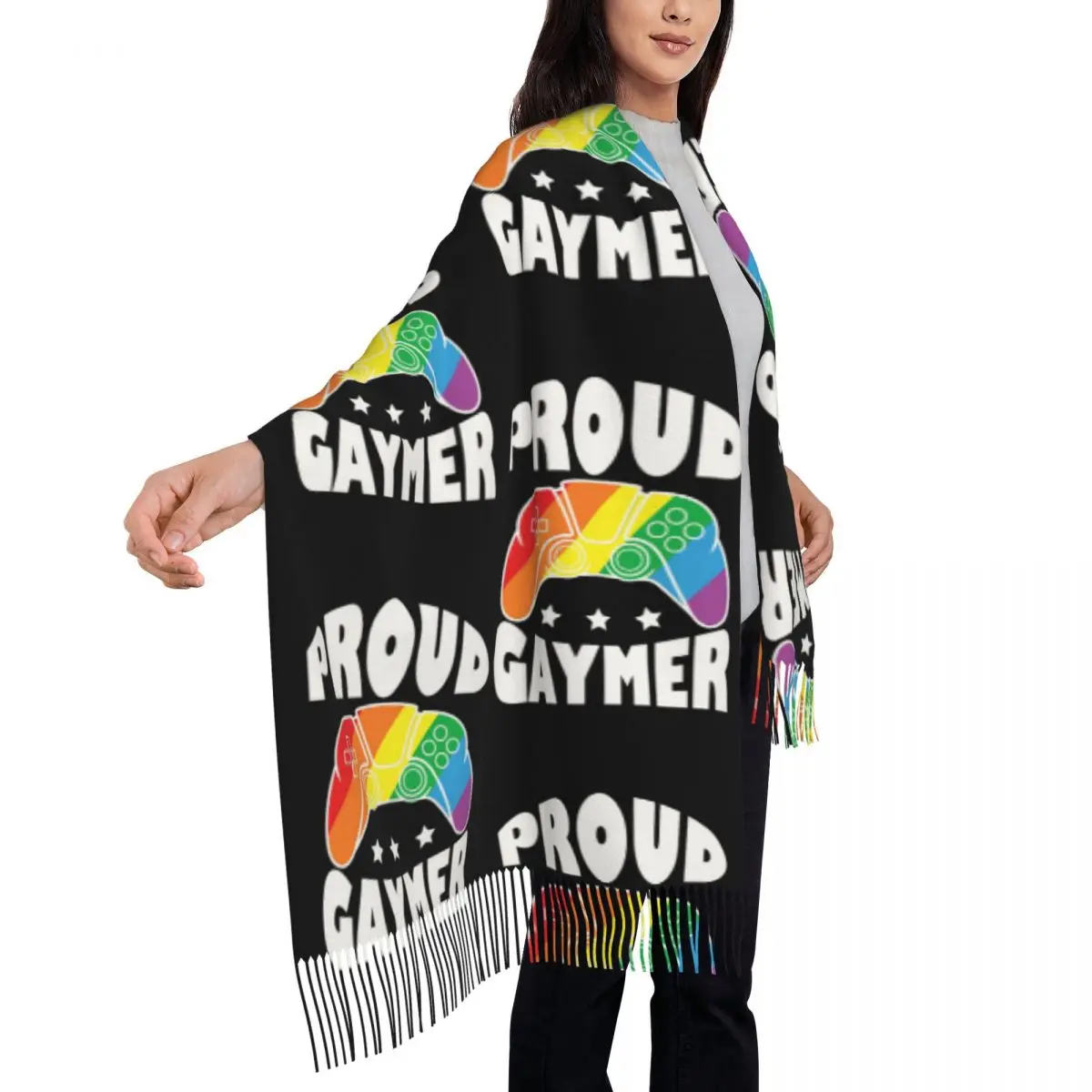 Proud Gaymer LGBTQ Pride Month Scarf Tassel Scarves Women Soft Warm Shawls and Wraps Long Fall Winter Shawl Wrap