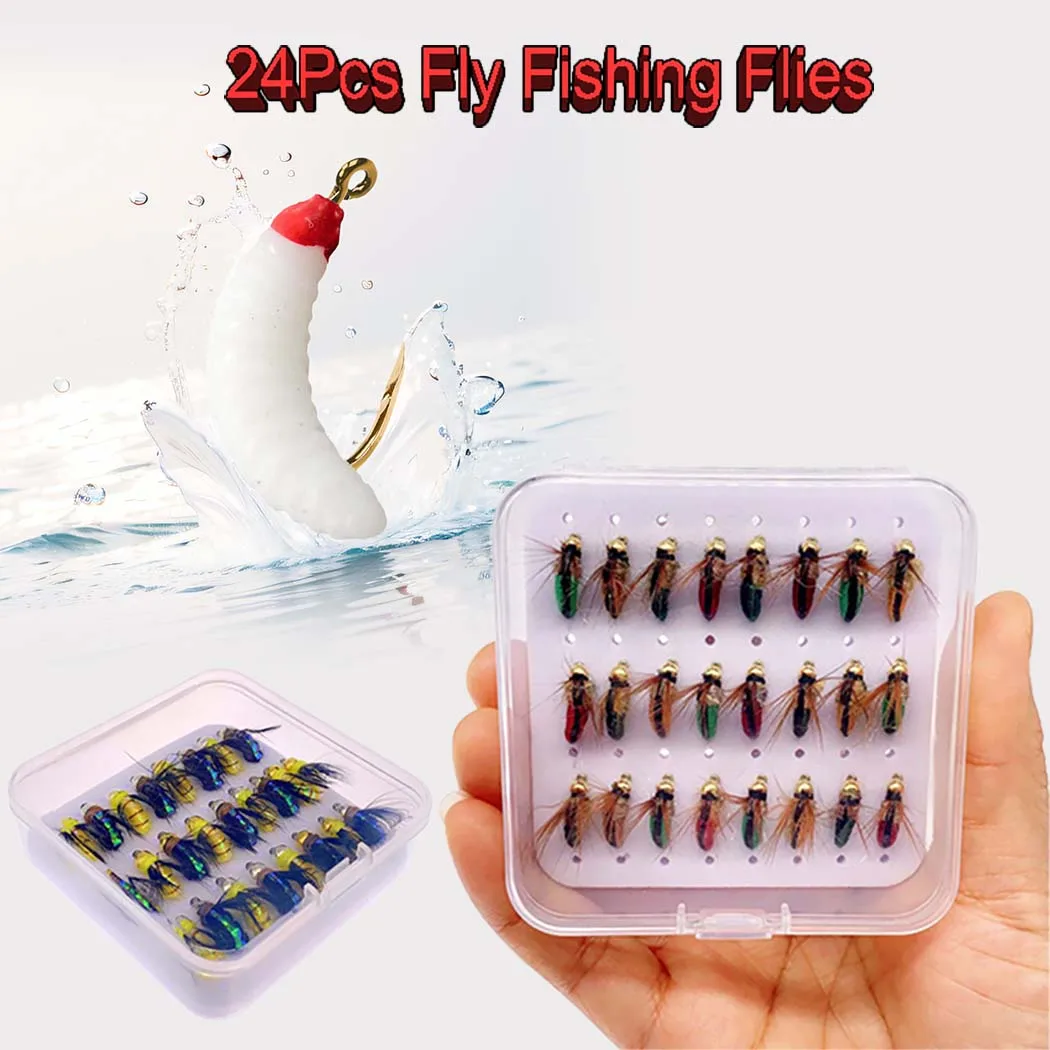 

24Pieces Nymph Fly Fishing Flies Fly Insects Different Style Salmon Trout Fly Fishing Lures Fishing Tackle