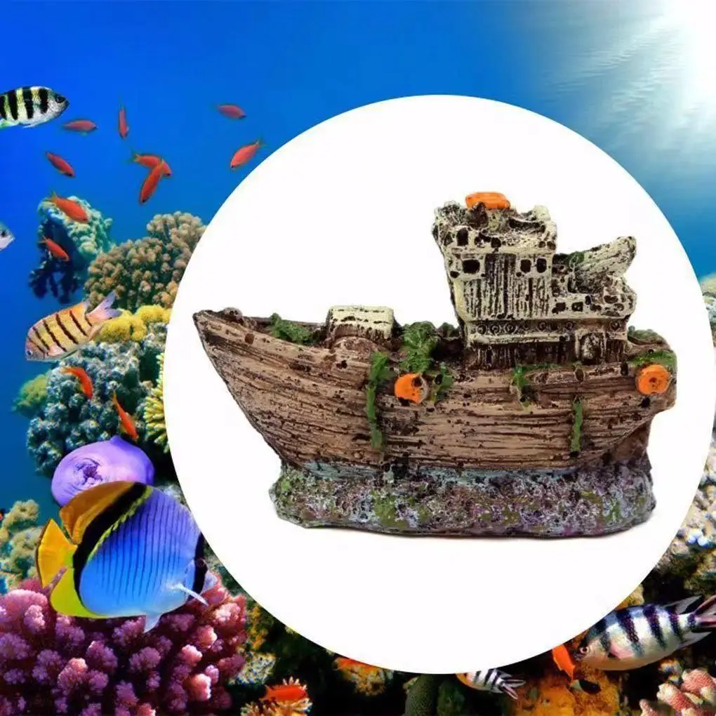 Mini-Aquarium-Dekoration aus Kunstharz: Piratenschiff, Schatzschiff, kleines Schiffsornament, Zubehör, Statue für Fischverstecke
