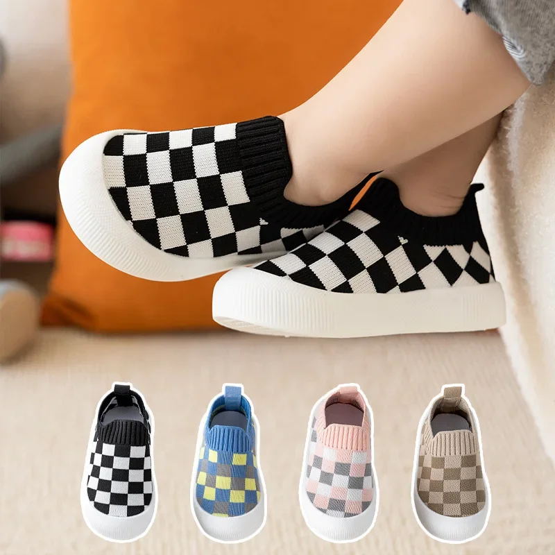 

2025 Spring New Slip-on Toddler Shoes Baby First Walkers Boys Girls Autumn Non-Slip Classic Plaid Sneakers Sport Shoes