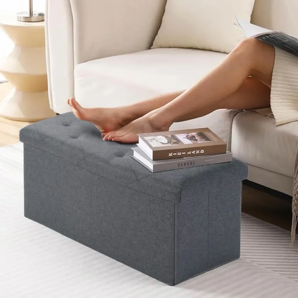 Folding Storage Ottoman Bench, End of Bed Bench, Storage Chest, with Flipping Lid,47 Inches, Ottoman Foot Rest