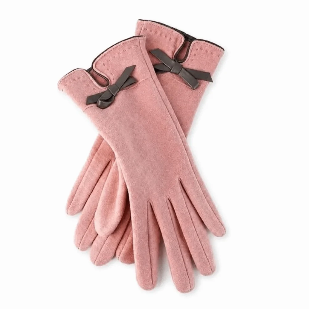 Touch Screen Compatible Winter Driving Gloves Thickened Elastic Cuff Touch Screen Gloves Bow Design Windproof Material