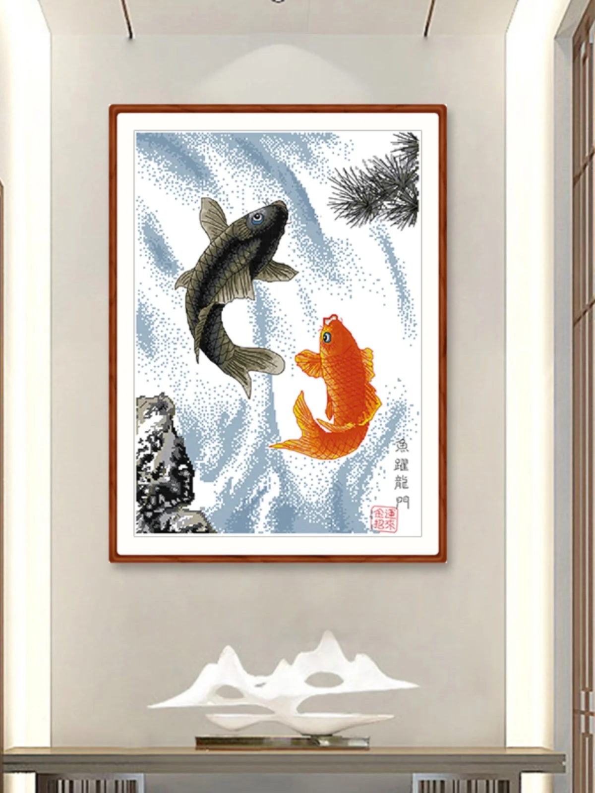 

Everlasting Love Cross Stitch Kit Fish Leaping over the Dragon Gate Vertical Restaurant Entrance New Chinese Style Cotton Fabric
