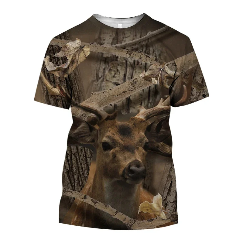 Jungle Camouflage Animal T-Shirt Men\'s Outdoor Hunting Sport Camo Tees Quick Drying Short Sleeve O-Neck Loose T Shirts Tops