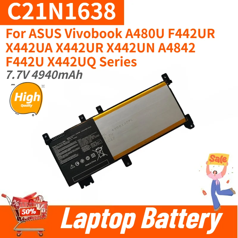 High Quality C21N1638 Laptop Battery 7.7V 4940mAh For ASUS Vivobook F442U A480U X442UA X442UR X442UN Series Replacement Battery