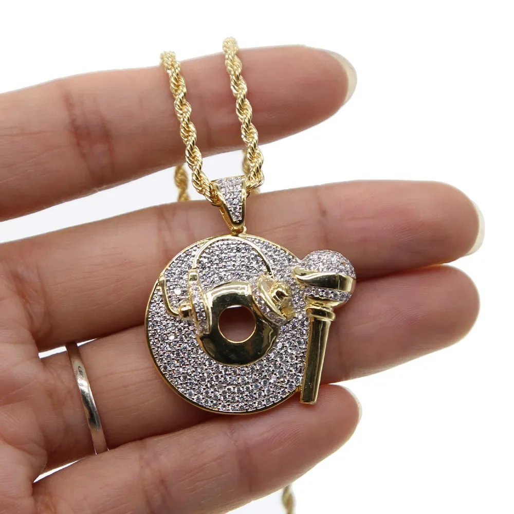 2018 latest men boy style Rock Punk Microphone Necklace & Pendant Men top quality MICRO  Gold-color CZ Stone Hip Hop Necklace