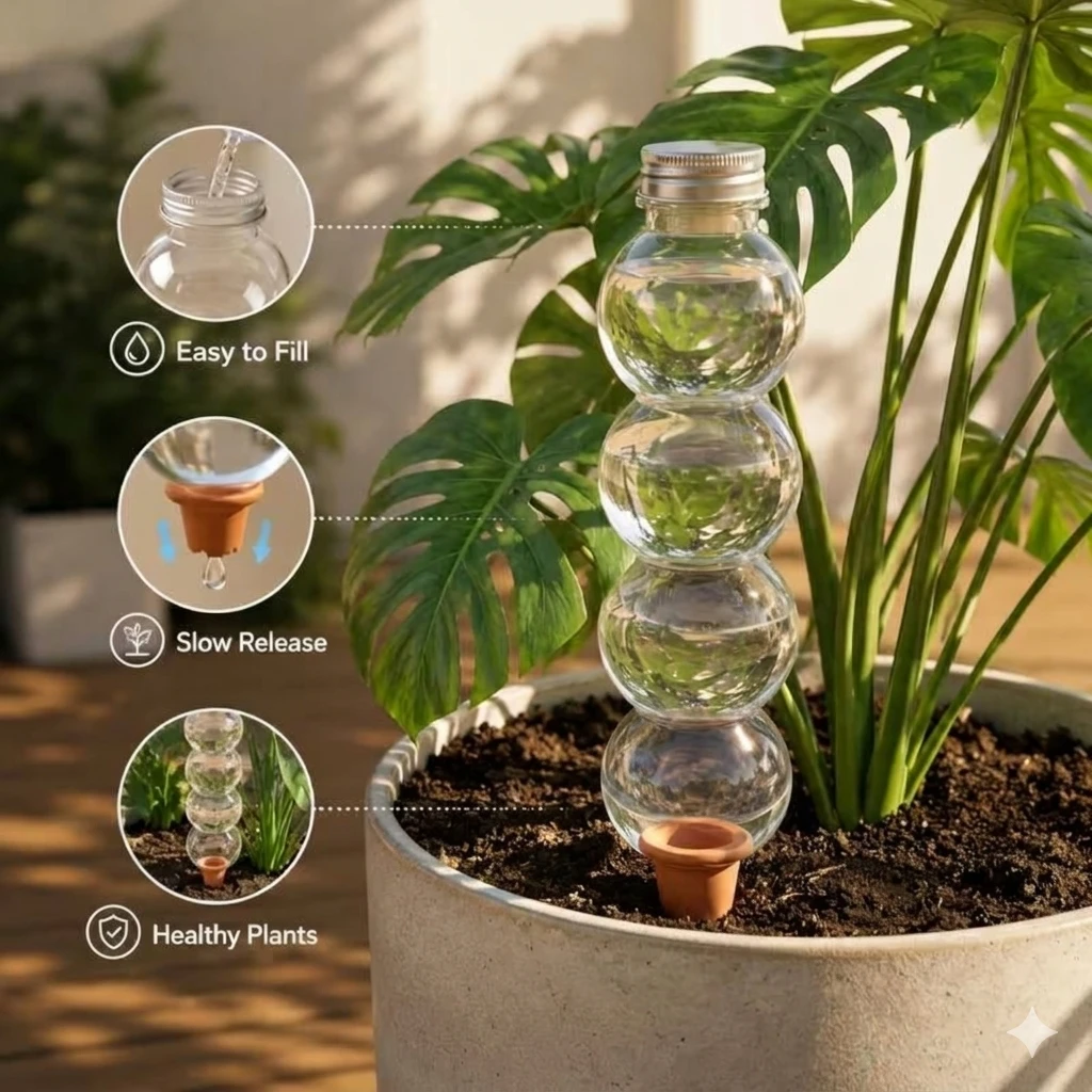 Large Capacity Self-Watering Globes with Terracotta Tips, Slow Drip Irrigation Spikes for Indoor Outdoor Potted Plants