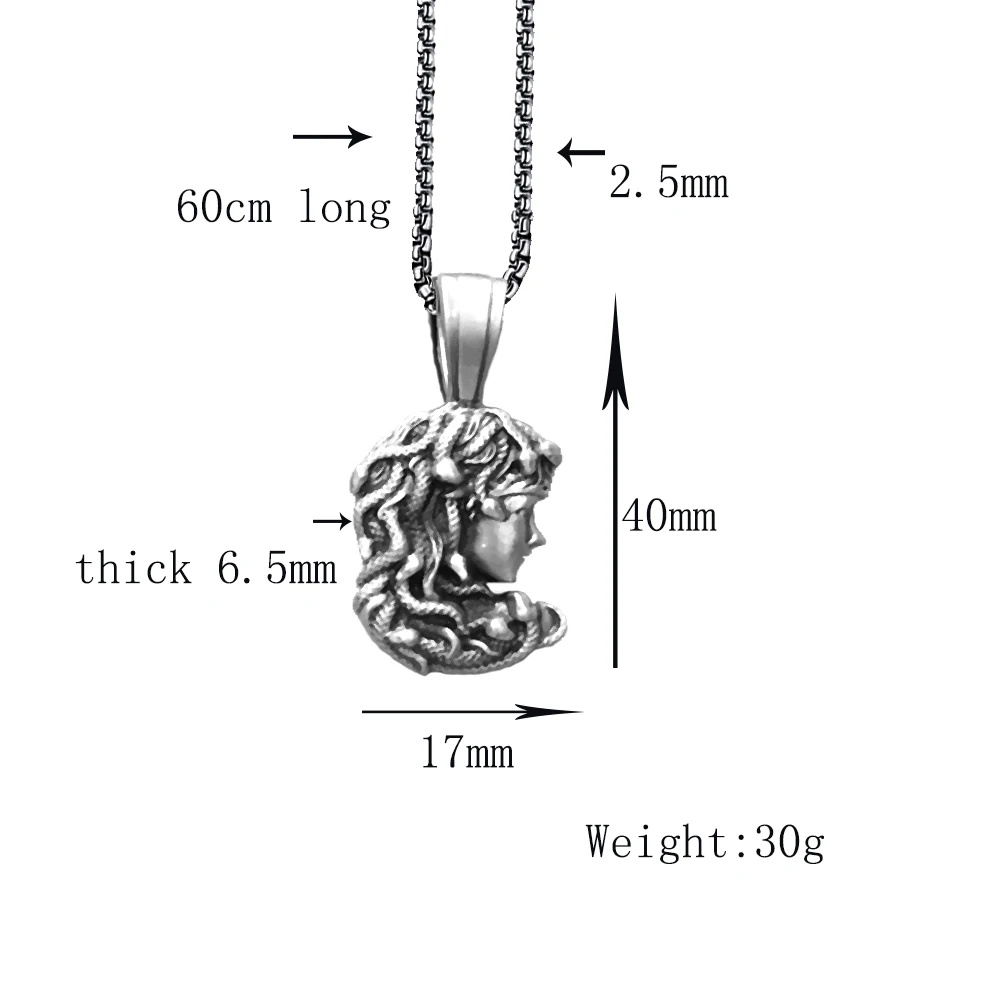 Greek Mythology Snake Hair Medusa Unisex Retro Necklace Nordic Tag Long Pendant With 60 Cm Titanium Steel Sweater Chain
