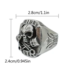 Ride Free Men Ring 316L Stainless Steel Jewelry Motorbiker Style Wrench Skull Ring Size 7-13