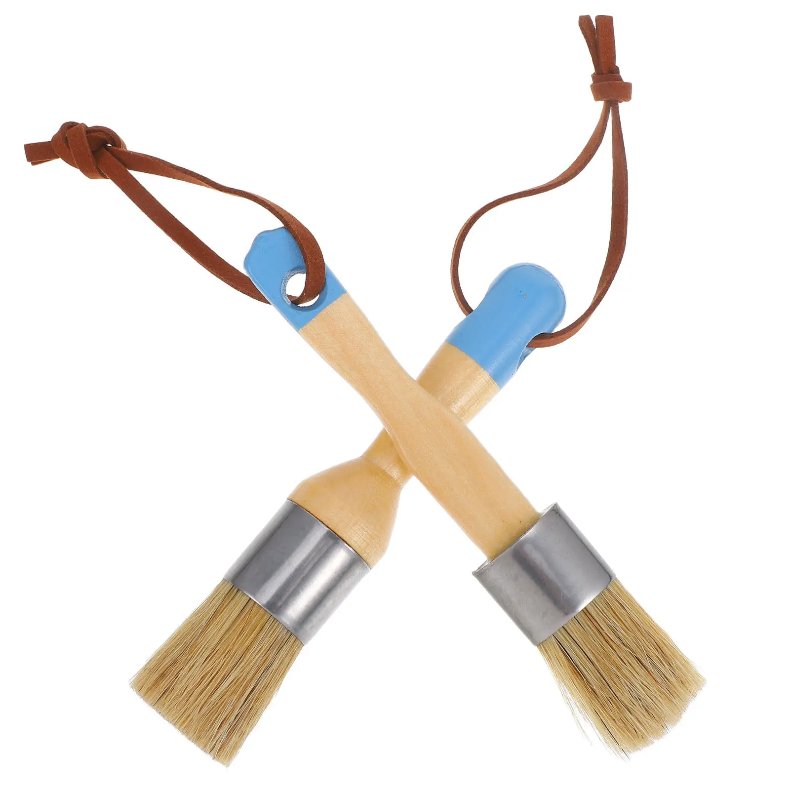 2Pcs Round Bristle Paint Brushes Pure Pig Hair Birch Wood Handle Chalk Wax Brush Furniture Refinishing Home Decor DIY