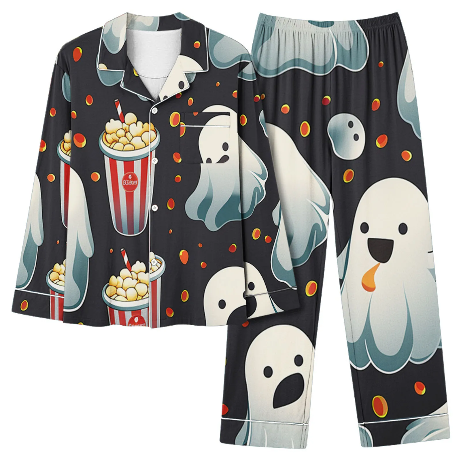 Autumn New Women's Home 2-piece Set Halloween Theme Pumpkin Ghost Pattern Comfortable Leisure Set for Women