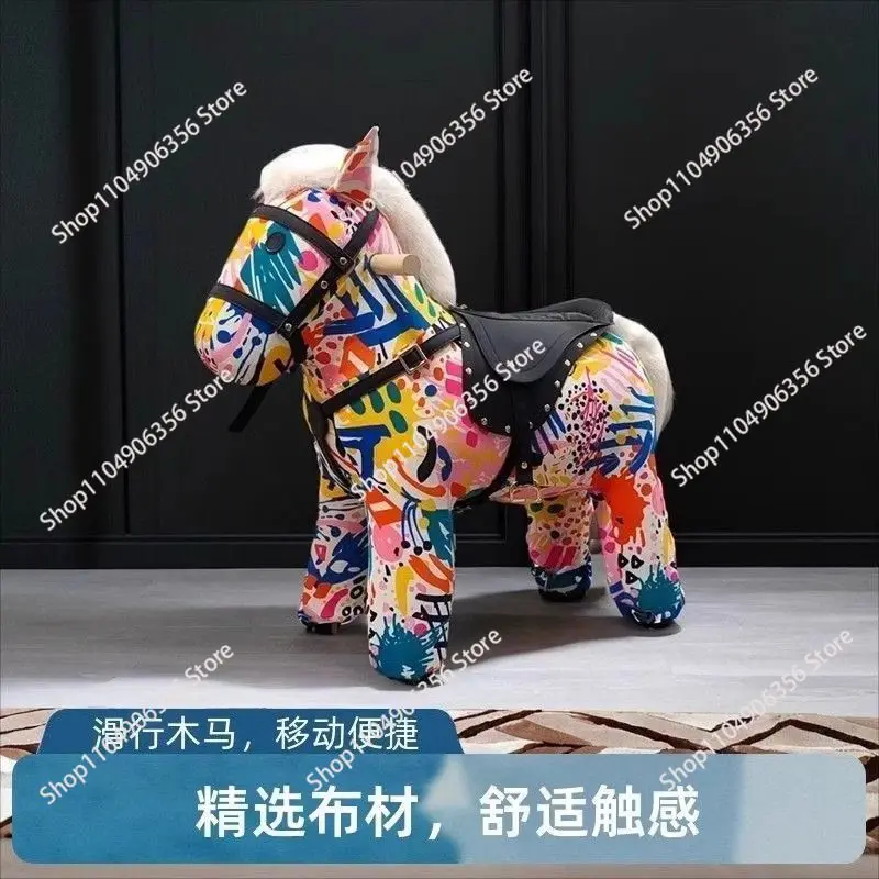 for Year of the Horse gliding children's wooden horse first birthday gift home decoration creative saddle leather stool style