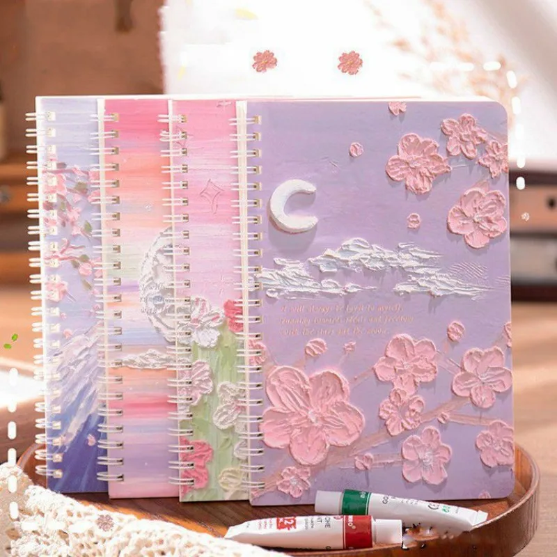 Cute Spiral Notebook A5 Students Exercise Book 60 Sheets Oil Painting Cover Kawaii Planner Notepad School Supplies Stationery