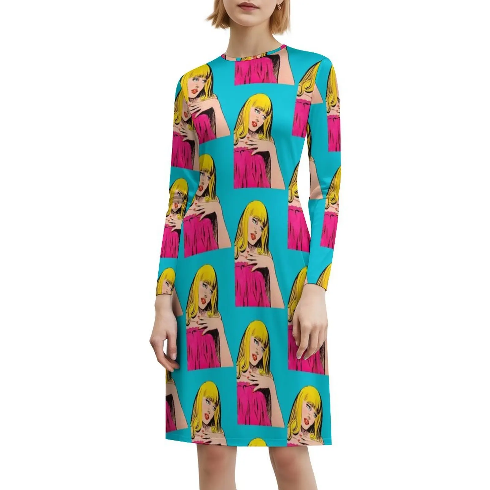 البكاء خمر فتاة البوهيمي بلا أكمام فستان متعدد طباعة شاطئ عطلة فستان حفلة كوميدي خمر كوميدي ريترو كوميك فن البوب #6