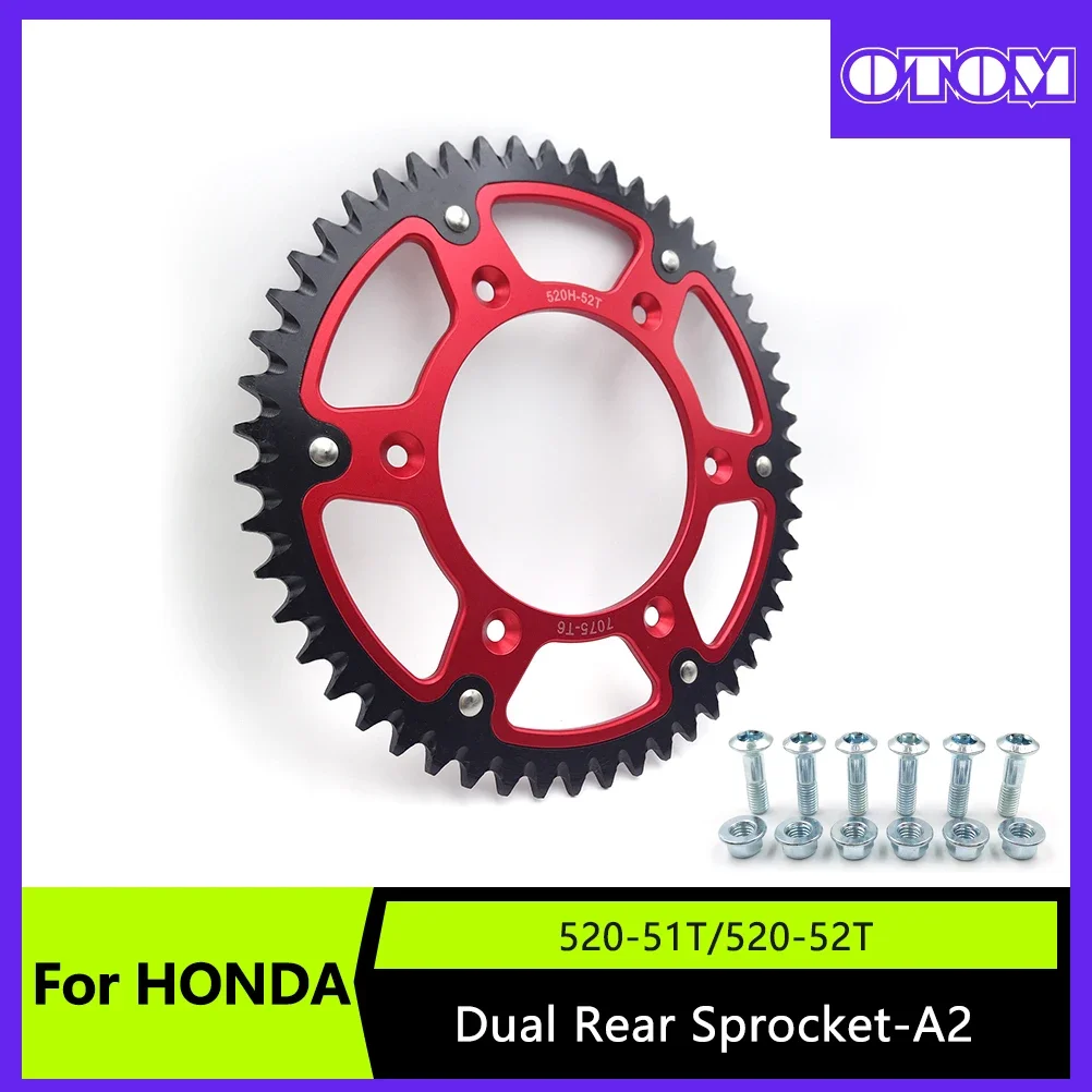 

Motocross Rear Dual Chain Sprocket 520-51/52T Plate For HONDA CR CRF SL XR 125 150 230 250 450 650 Dirt Bike Off-road Motorcycle